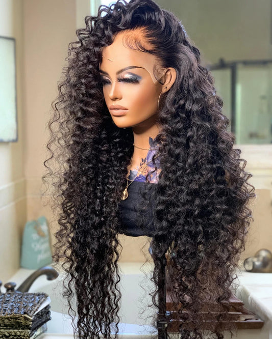 360 Full Front Wig Deep Curly Lace Front Human Hair Wig 13X4 HD Lace Frontal Wigs Brazilian Deep Wave Lace Wig 4X4 Glueless Wigs